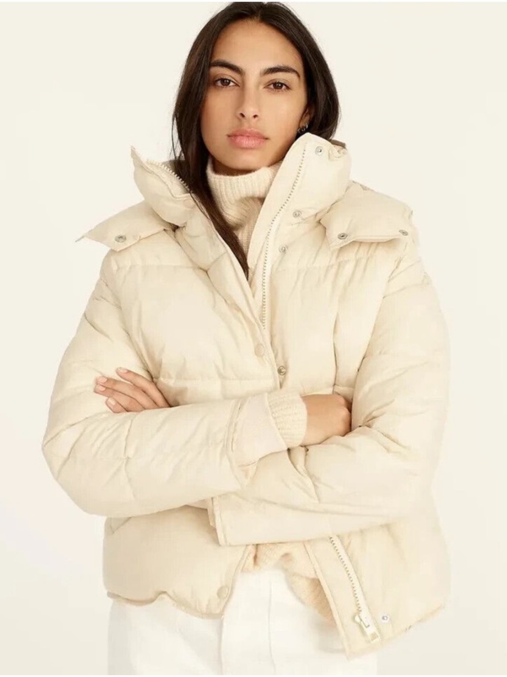 J. Crew Flurry Puffer Jacket with PrimaLoft Dusty Ivory Cream Sz XXL Parka Snow